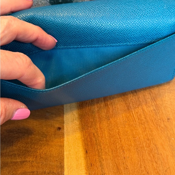 COACH Textured Leather Slim Envelope Wallet w/Pop-Up Pouch: Teal & Purple - Picture 11 of 16